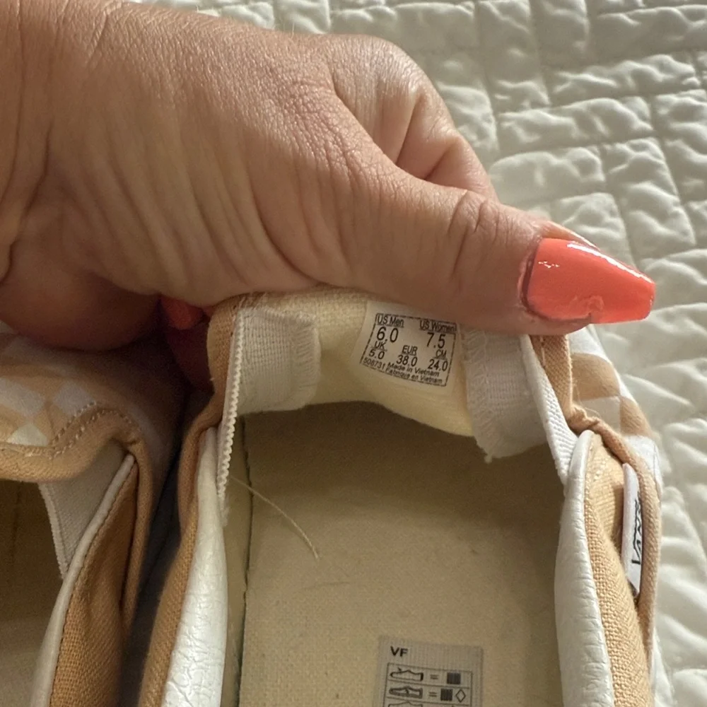 Vans Tan and White Checkerboard Slip-Ons - Picture 2 of 3